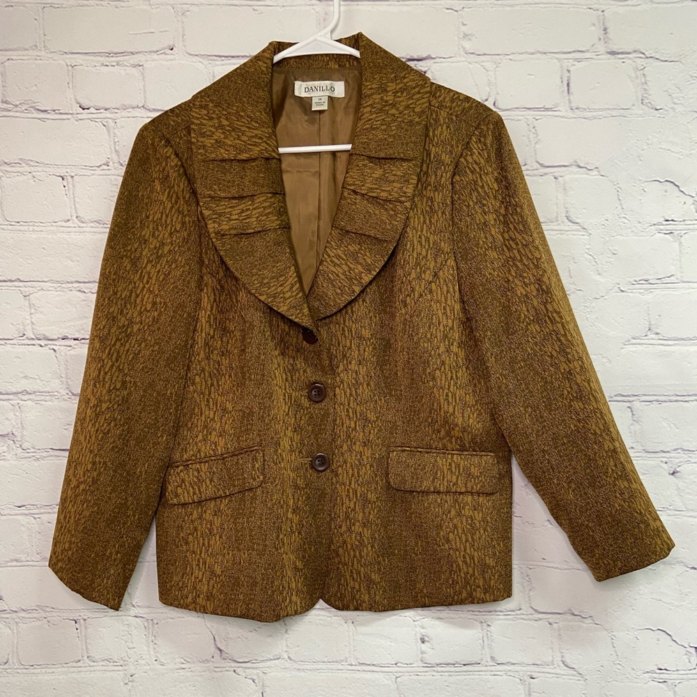 Danillo Brown Blazer Jacket w/Collar, Buttons, and Faux Pockets